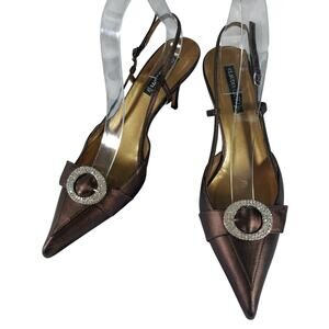 CLAUDIA CIUTTI! ITALIAN MADE CHOCOLATE BROWN SATIN/RHINESTONE SLINGBACKS! SZ 8M